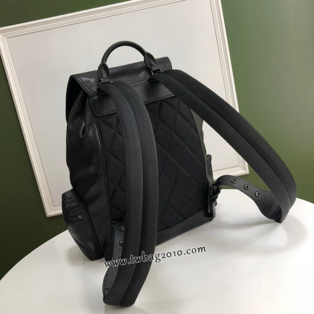 Burberry專門店新款男士專用黑色皮革雙肩包 巴寶莉全皮軍旅男女通用背包 yxb1190